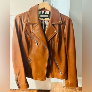 Brown Leather Moto Biker Jacket